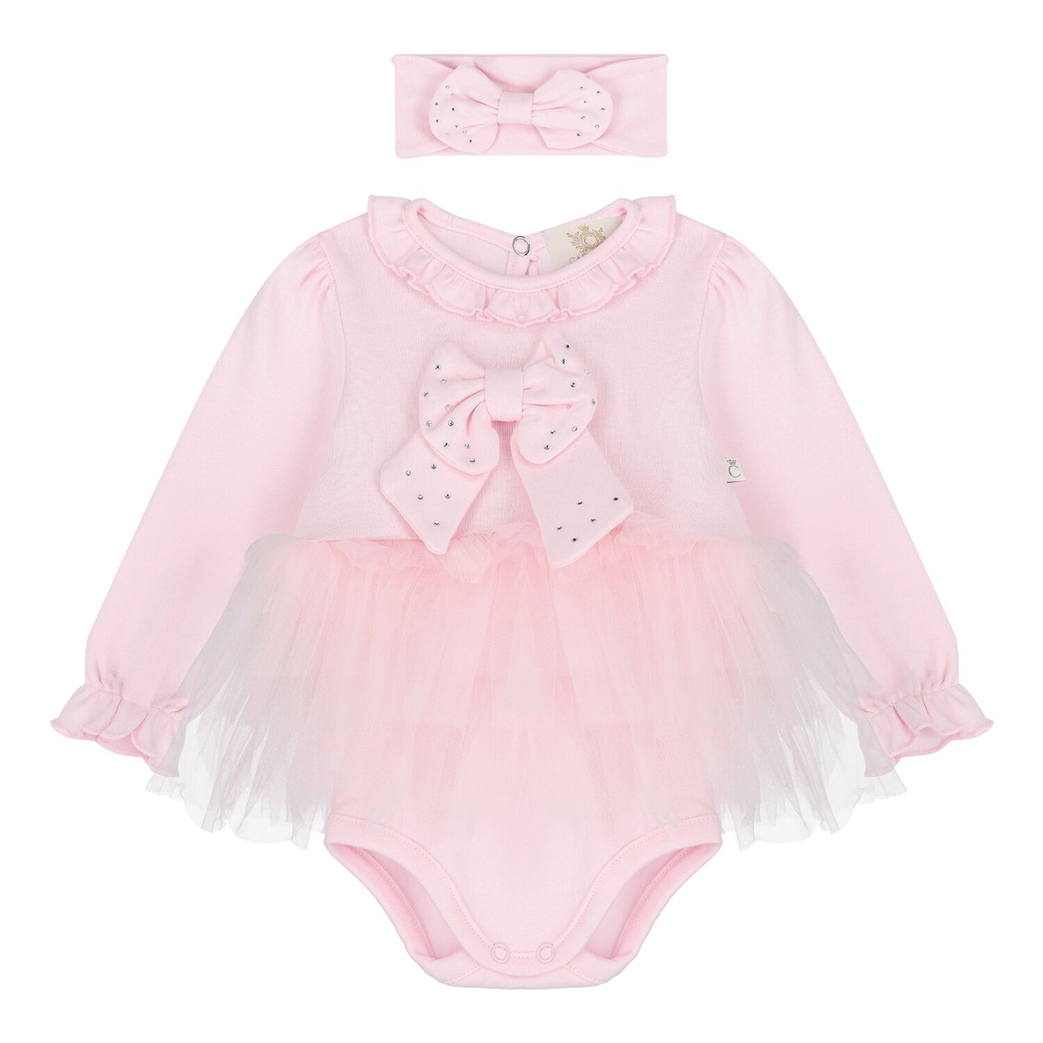 Baby Girls Pink Bow Tulle Dress Set , 2, hi-res