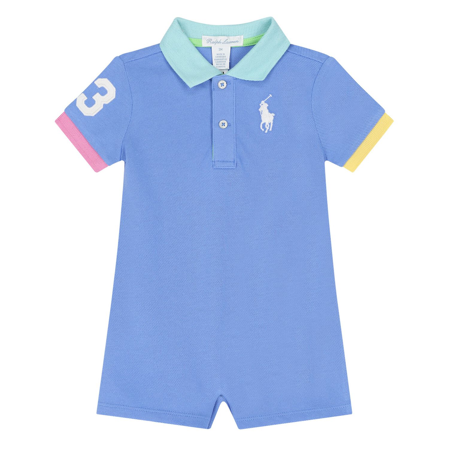 Baby Boys Blue Logo Romper, 1, hi-res