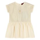 Younger Girls Ivory & Gold Logo Dress, 1, hi-res