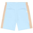 Boys Beige, White & Blue Logo Shorts Set, 1, hi-res