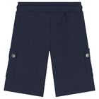 Boys Navy Blue Logo Shorts, 1, hi-res