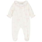 Baby Girls Ivory & Pink Velour Babygrow, 1, hi-res