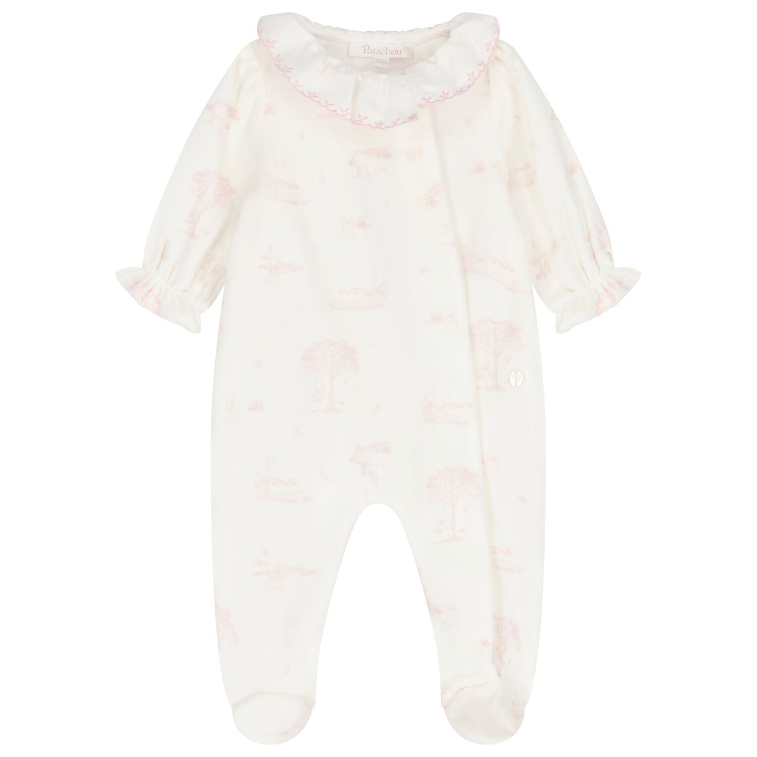 Baby Girls Ivory & Pink Velour Babygrow, 1, hi-res