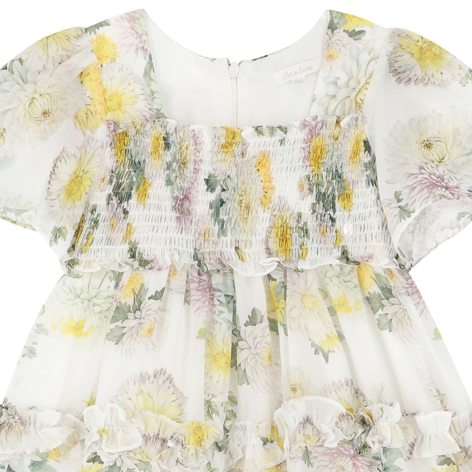 Girls White Floral Chiffon Dress, 1, hi-res image number null