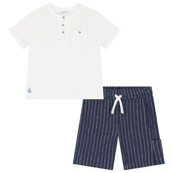 Boys White & Blue Shorts Set