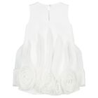 Girls White Flower Satin Dress, 1, hi-res