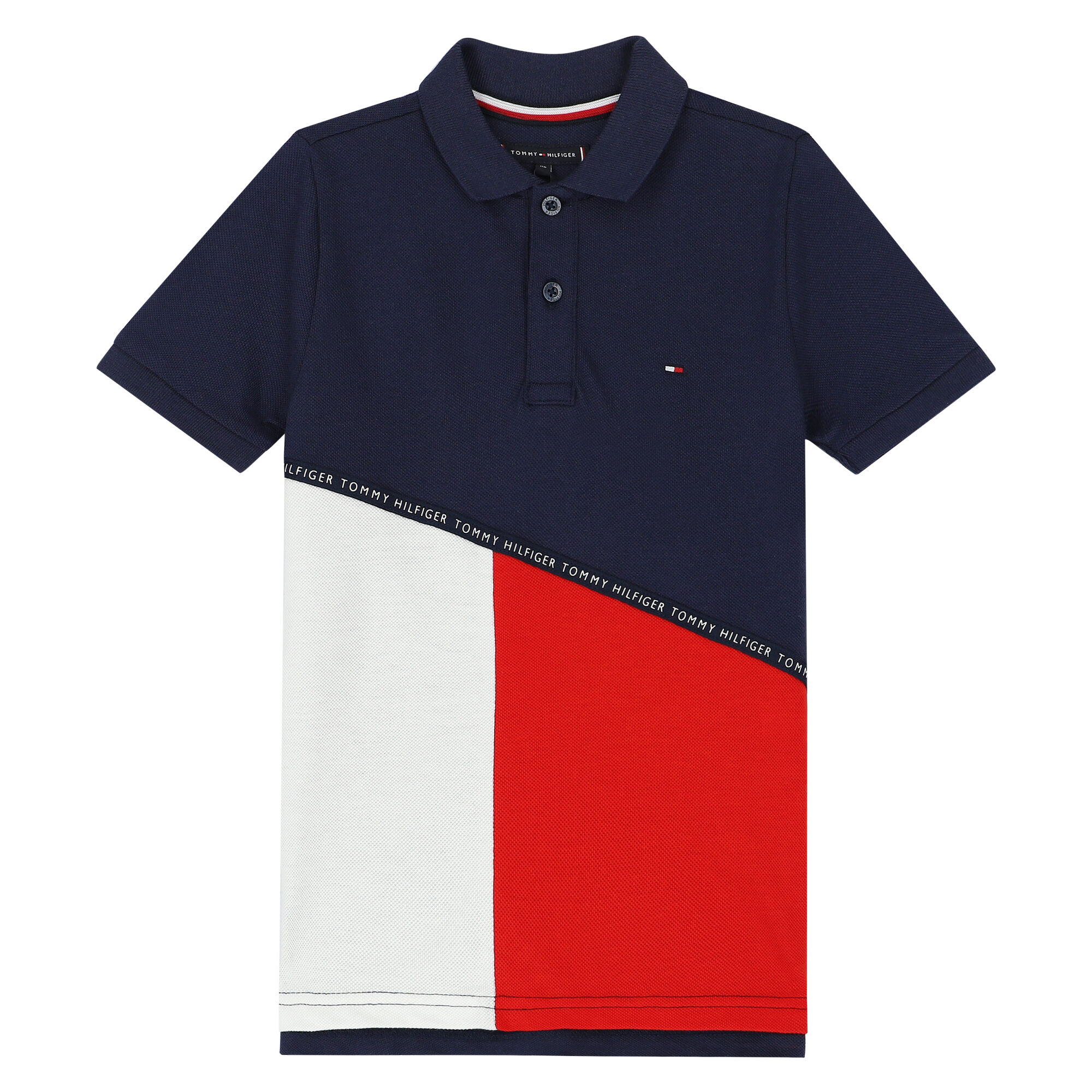 Tommy Hilfiger Boys Navy White Red Polo Shirt Junior Couture UK