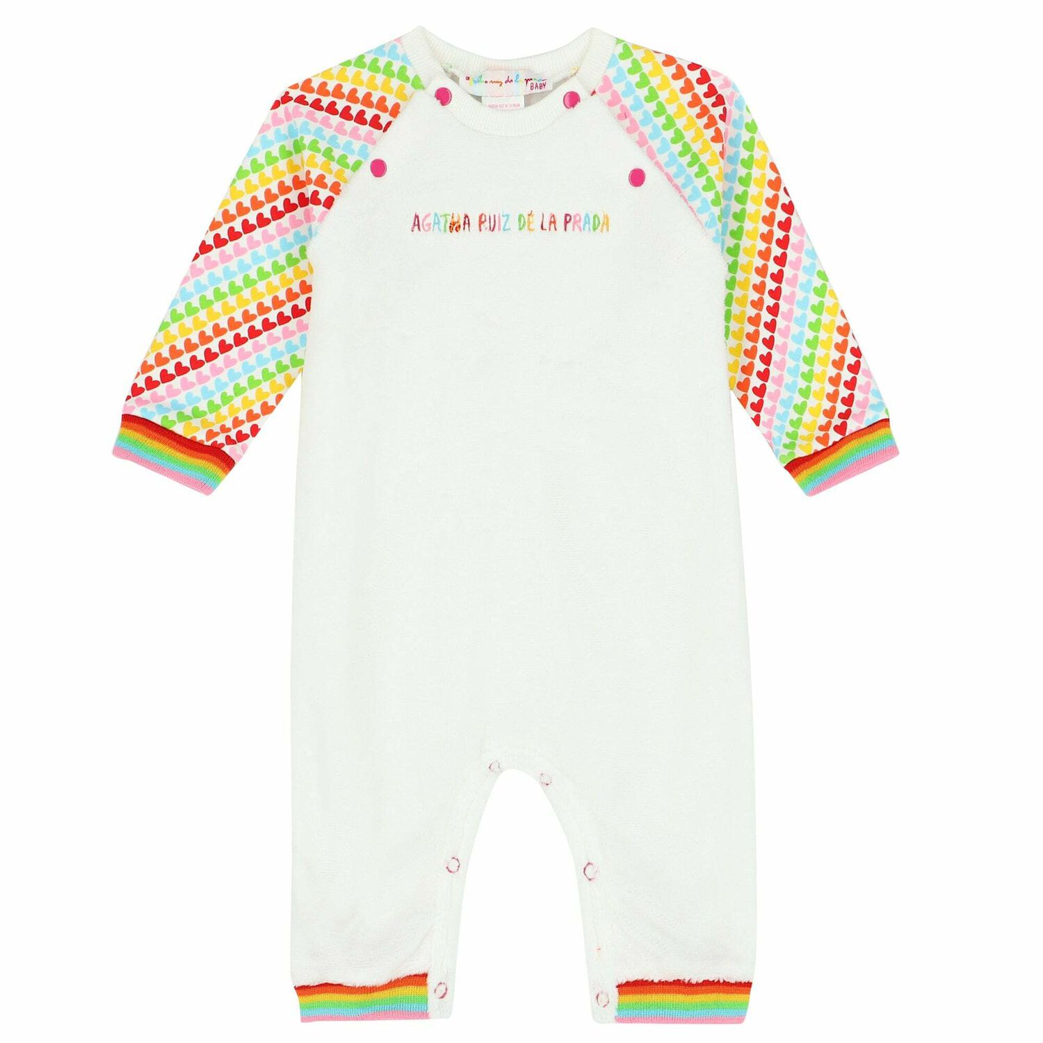 Baby Girls White Velour Romper, 1, hi-res