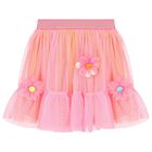 Girls Pink & Orange Flower Tulle Skirt, 1, hi-res