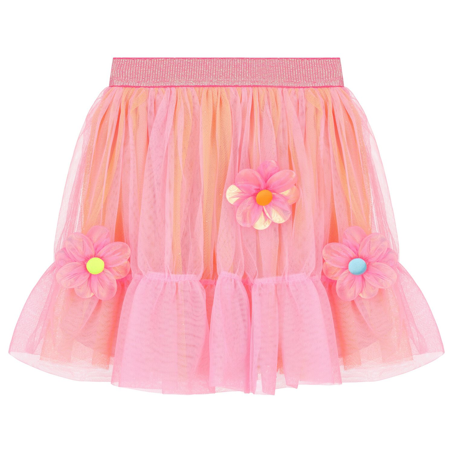 Girls Pink & Orange Flower Tulle Skirt, 1, hi-res image number null