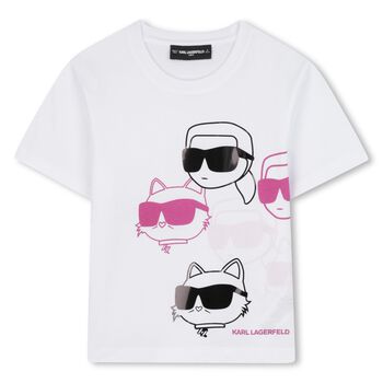 Girls White Ikonik Karl & Choupette T-Shirt
