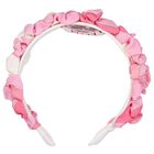 Girls Pink Ruffled Iride Print Headband, 1, hi-res