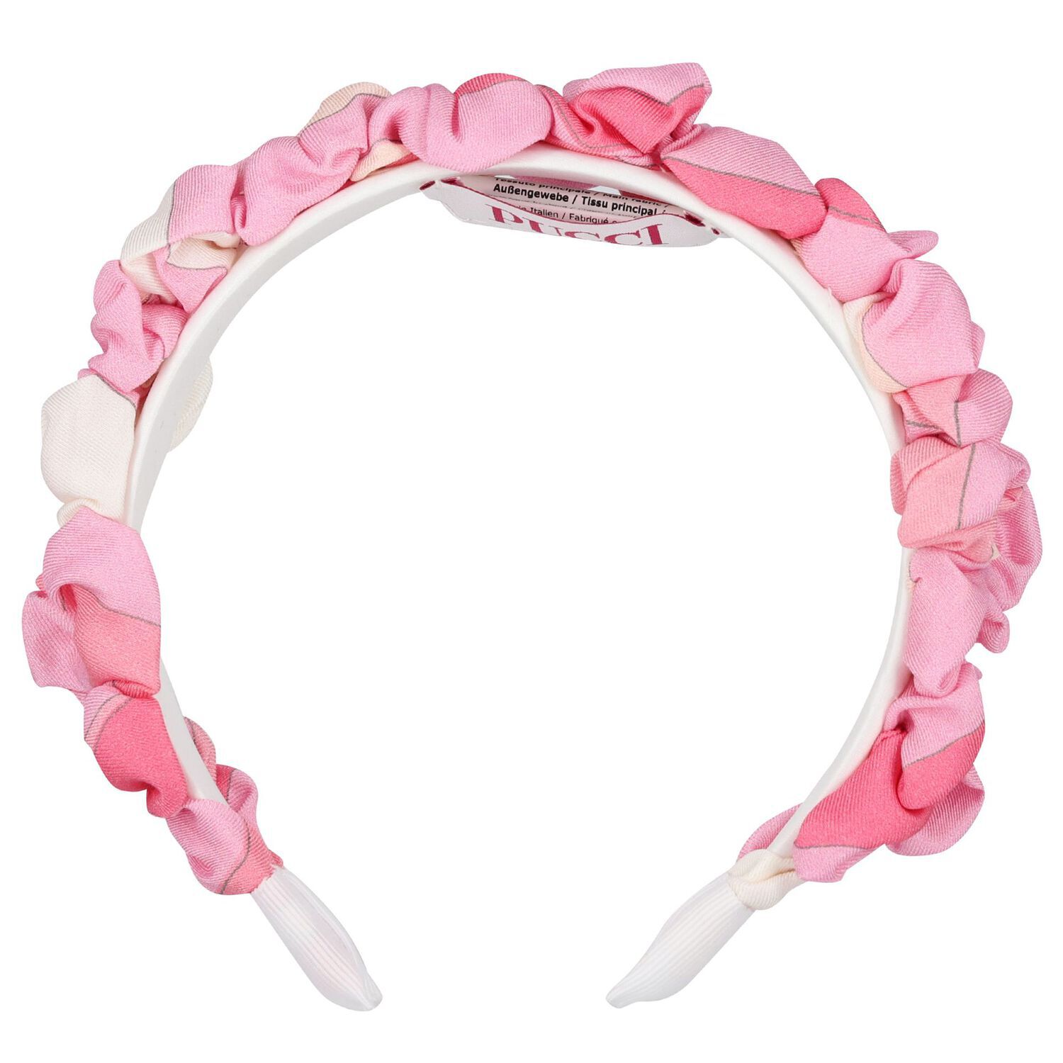 Girls Pink Ruffled Iride Print Headband, 1, hi-res