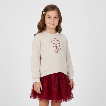 Girls Beige & Red Flower Skirt Set, 4 Girls Beige & Red Flower Skirt Set