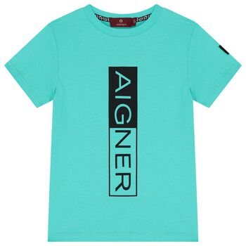 Aigner Boys Aqua Logo T-Shirt, 3 Boys Aqua Logo T-Shirt