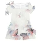 Girls White 3D Butterfly Applique Dress, 1, hi-res