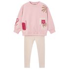 Girls Pink & Beige Floral Leggings set, 1, hi-res