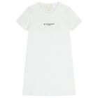 Girls White Logo Ribbed Dress, 1, hi-res