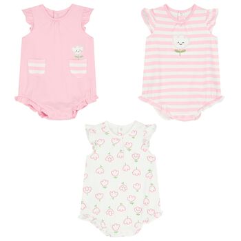 Baby Girls Pink & White Rompers ( 3-Pack )