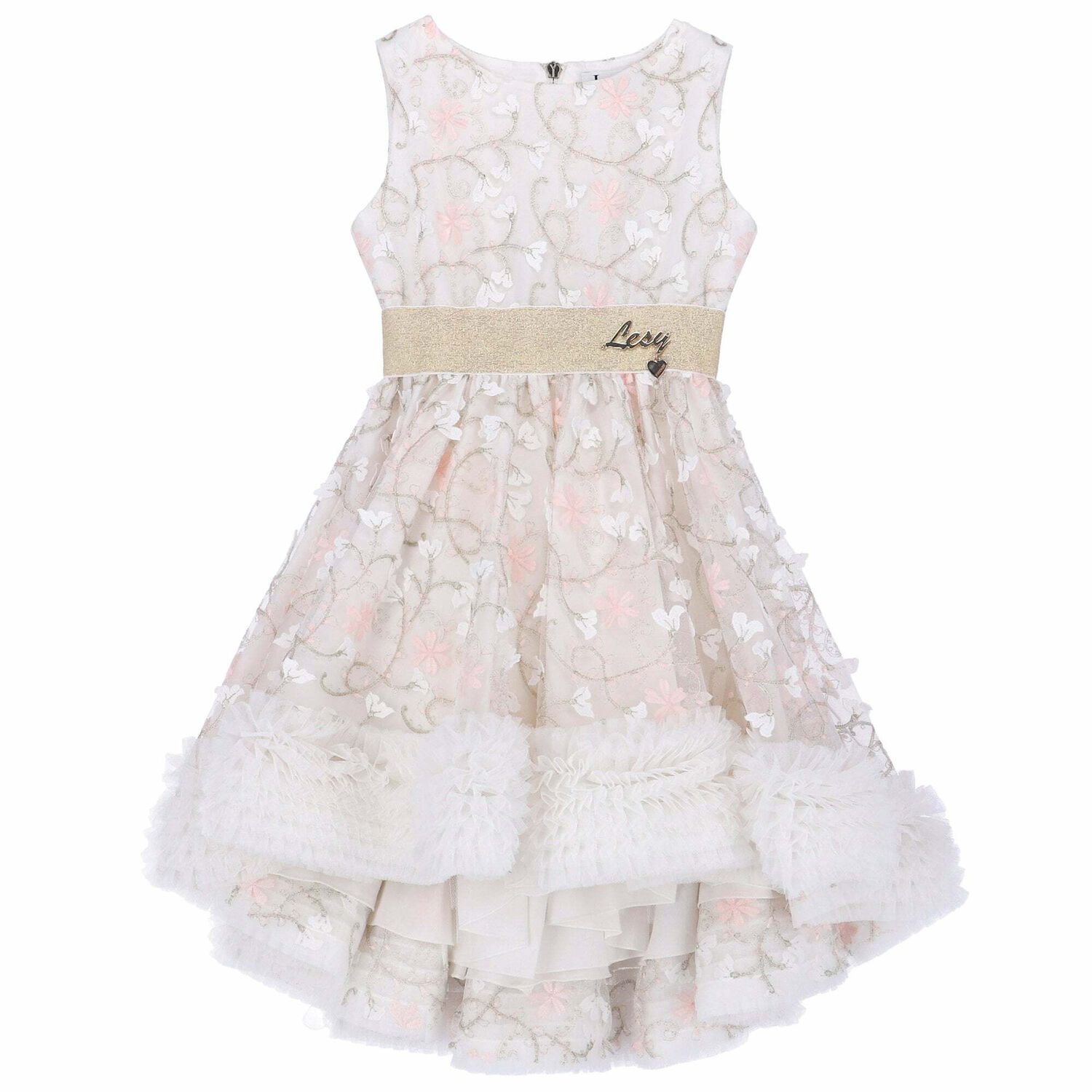 Girls Embellished Floral Light Pink Dress, 1, hi-res