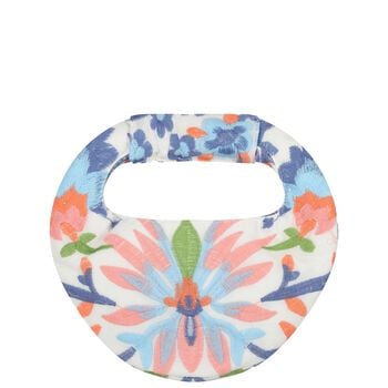 Girls White & Blue Embroidered Floral Handbag 