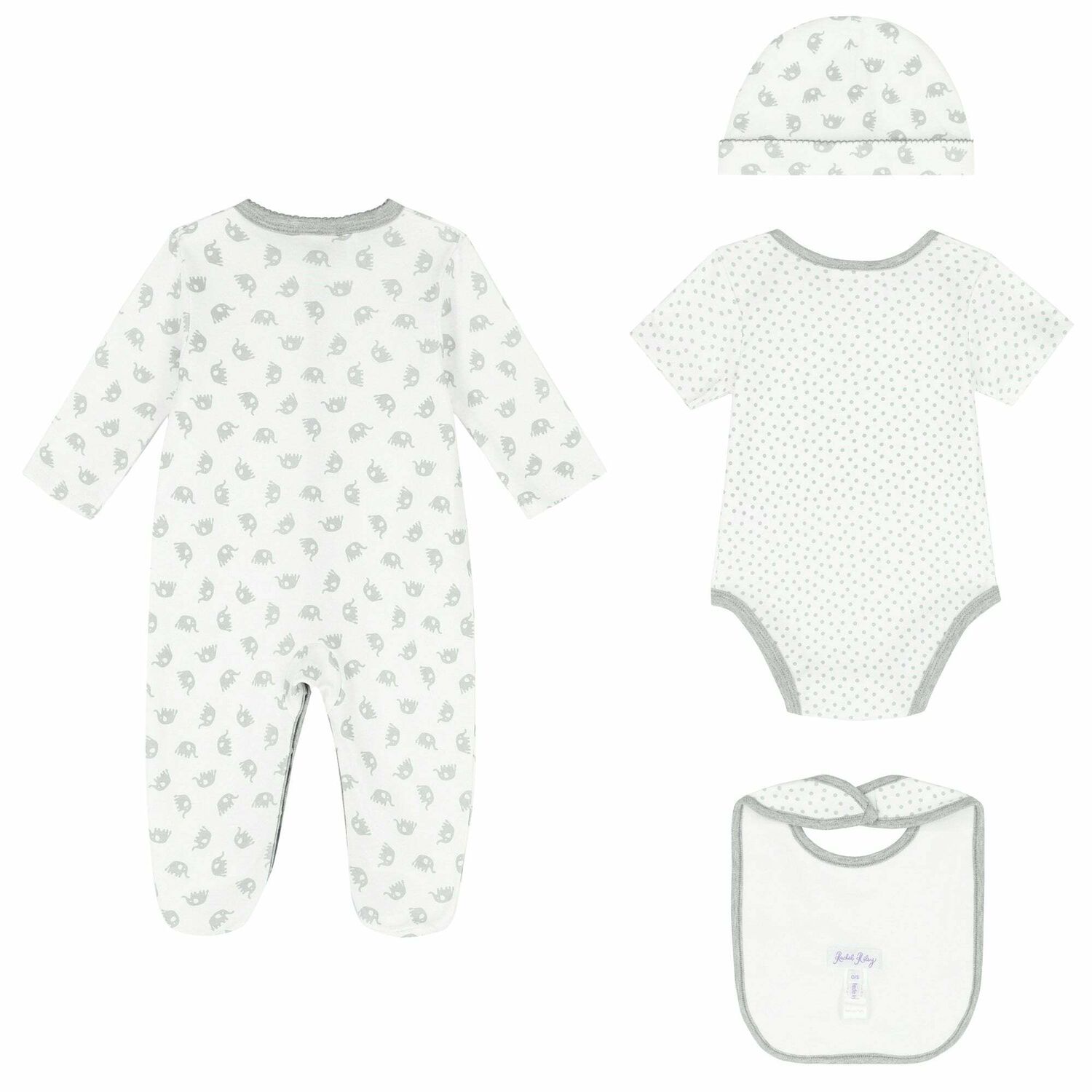 Baby White & Grey Elephant Babygrow Set, 1, hi-res