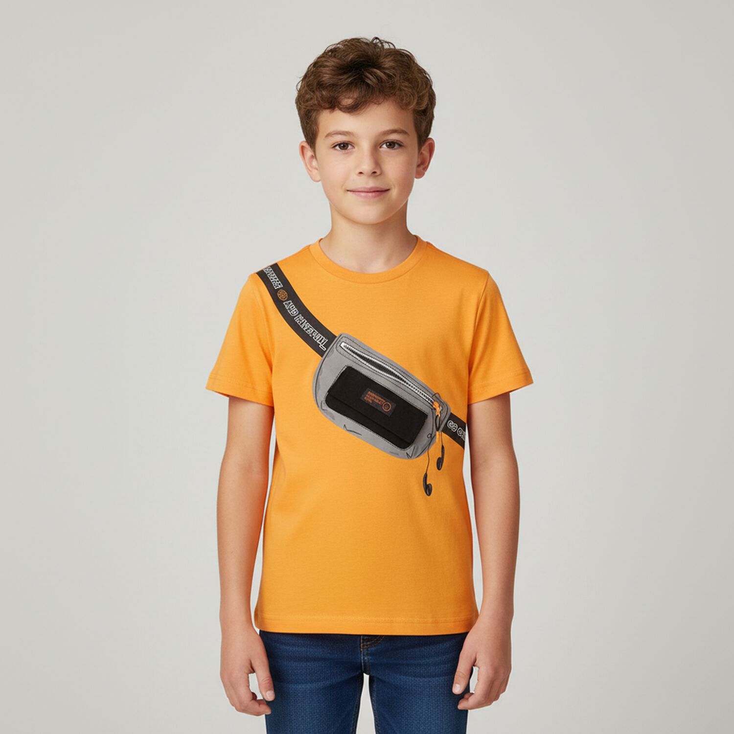 Boys Orange Bag T-Shirt, 3, hi-res image number null