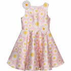 Girls Pink Satin Daisy Dress, 1, hi-res