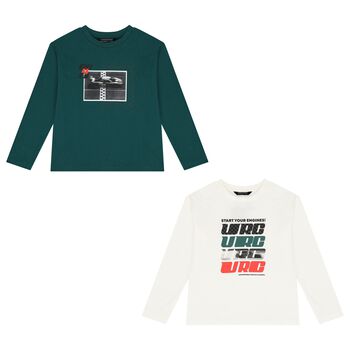 Boys White & Green Long Sleeve Top