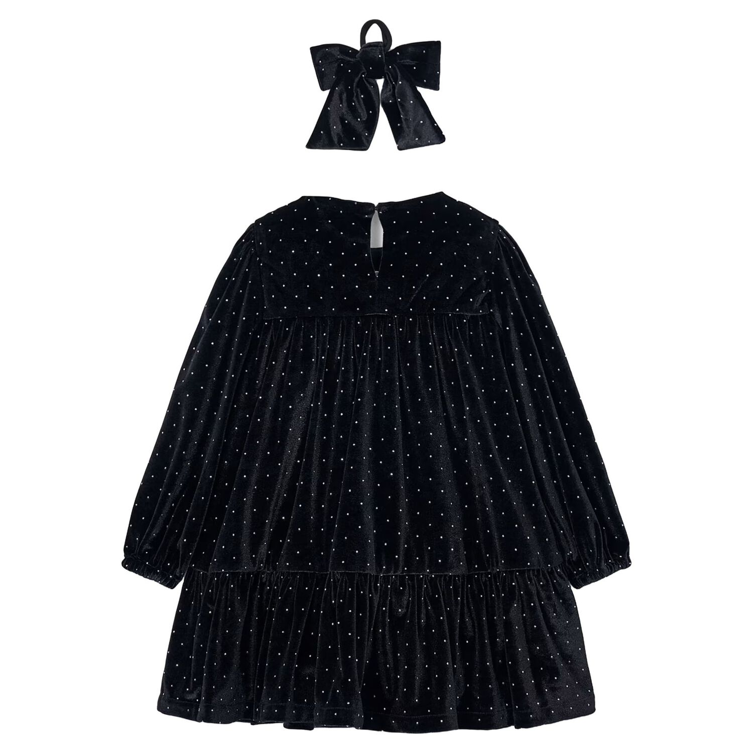 Girls Black Sparkle Velvet Dress Set, 1, hi-res