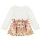Baby Girls Ivory, Pink & Yellow Barocco Logo Dress Set, 1, hi-res