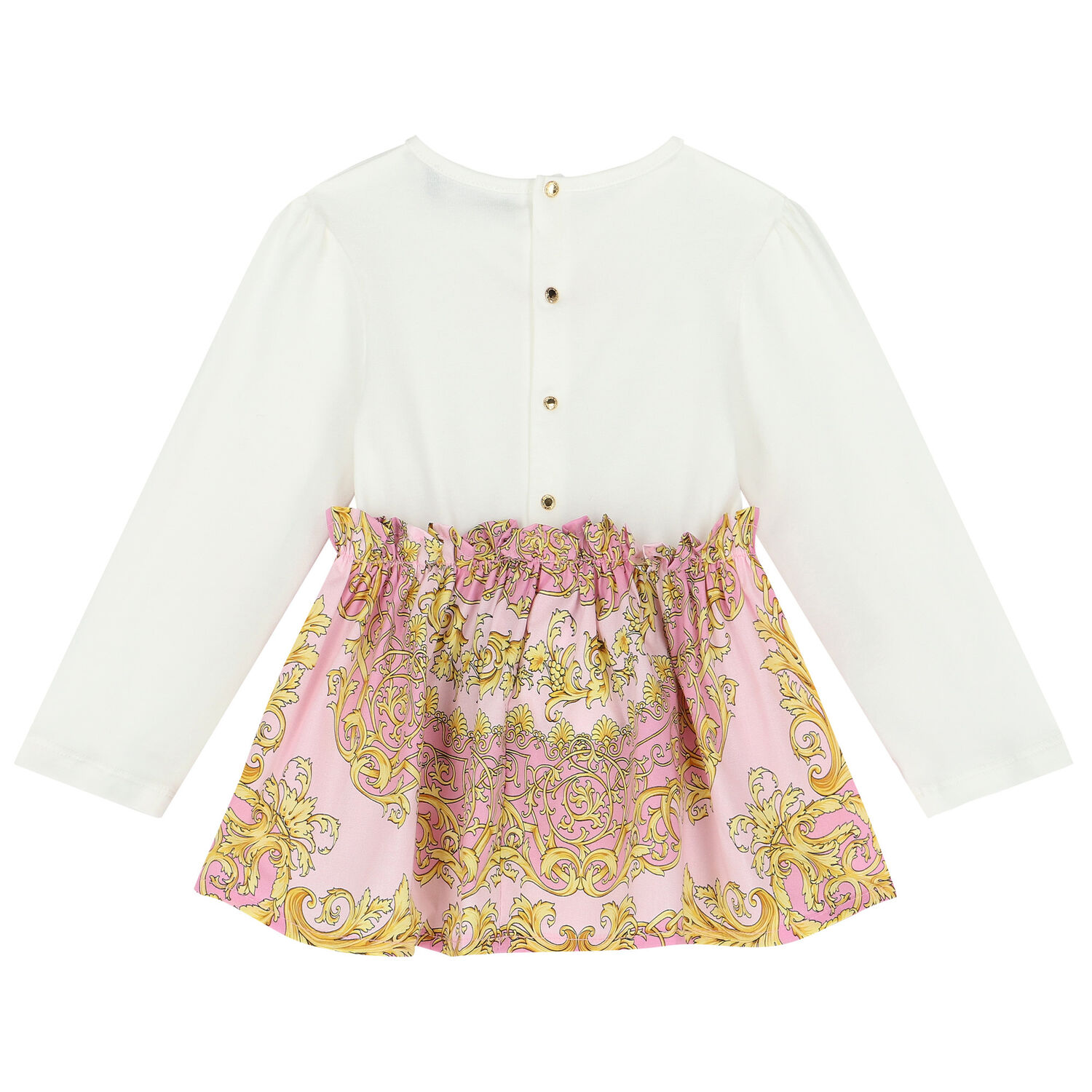 Baby Girls Ivory, Pink & Yellow Barocco Logo Dress Set, 1, hi-res