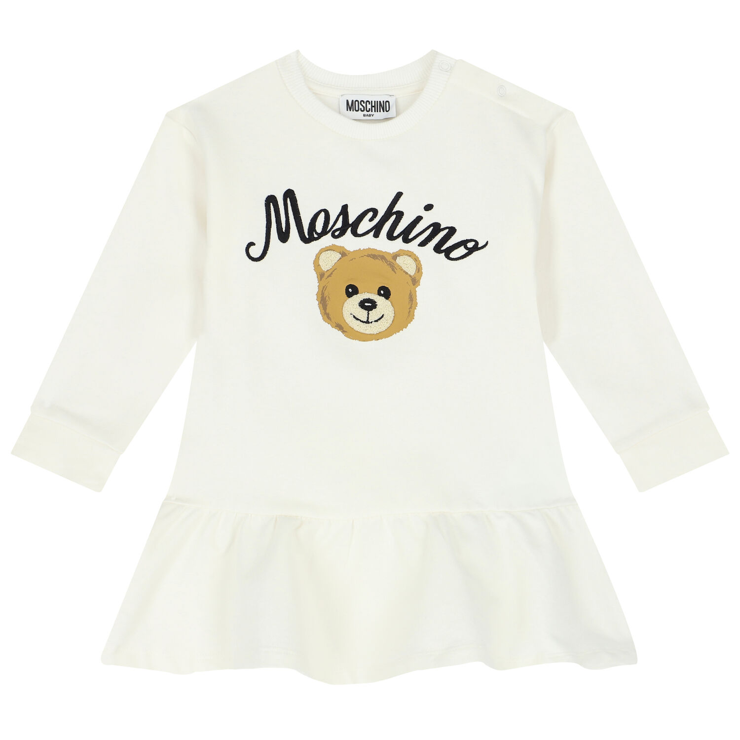 Younger Girls Ivory Teddy Bear Logo Dress, 2, hi-res image number null