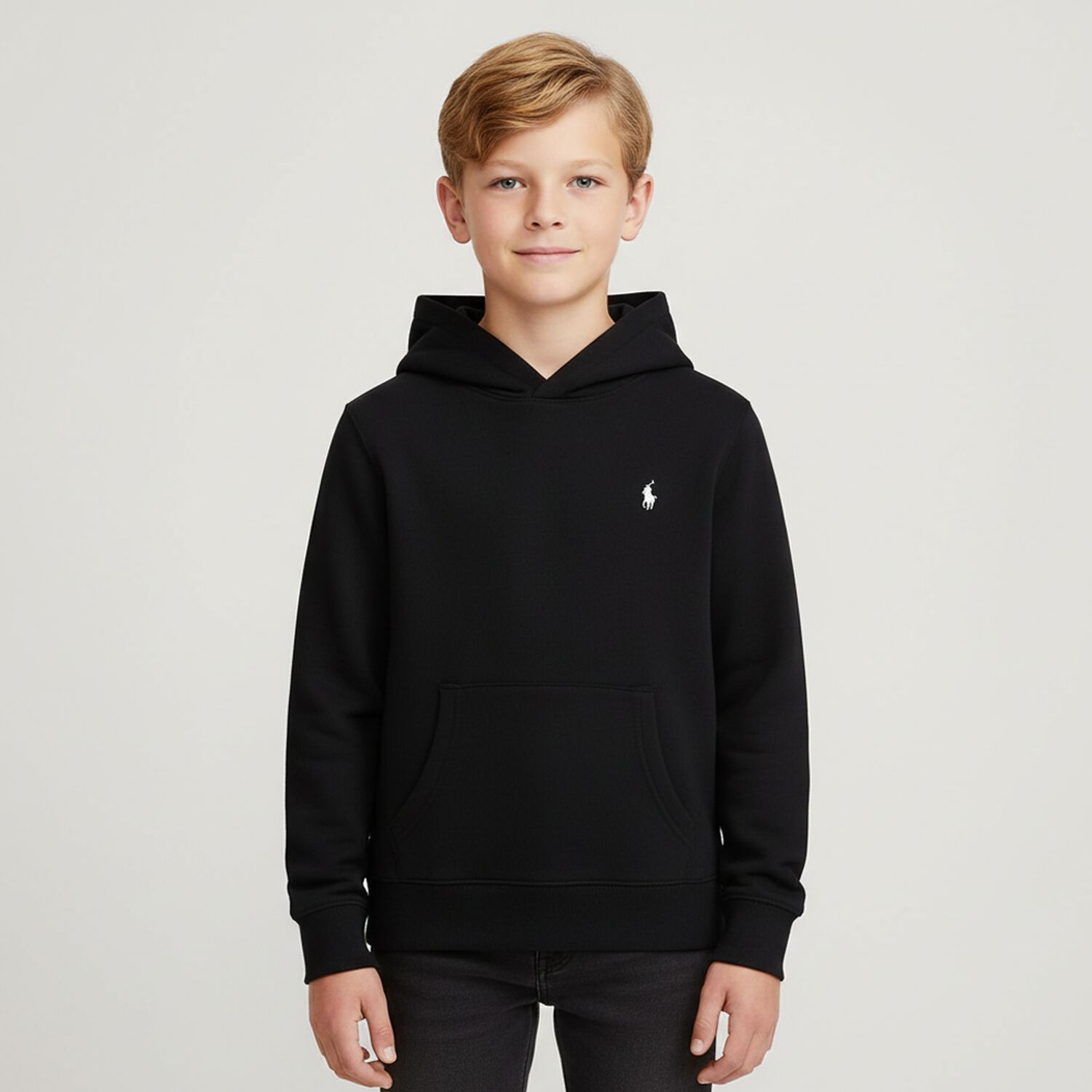 Boys Black Logo Hooded Top, 1, hi-res image number null