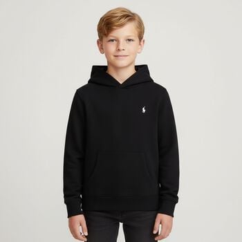 Boys Black Logo Hooded Top