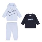 Baby Boys Blue & Navy Blue Logo Tracksuit Gift Set, 1, hi-res