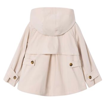 Girls Beige Hooded Zip Up Top
