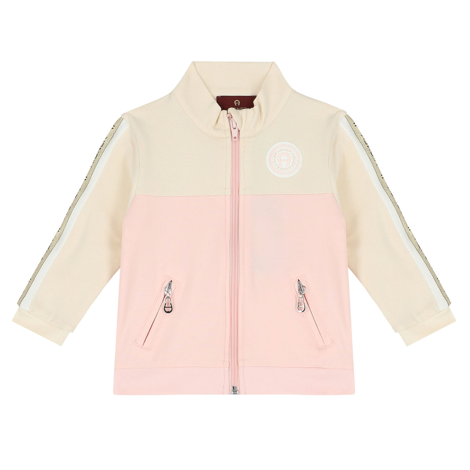 Younger Girls Ivory & Pink Logo Tracksuit, 1, hi-res