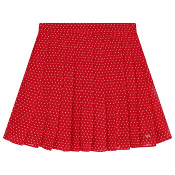 Girls Red Stars Pleated Skirt