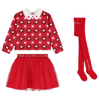 Agatha Ruiz De La Prada Girls Red Checked & Heart Skirt Set, 1 Girls Red Checked & Heart Skirt Set