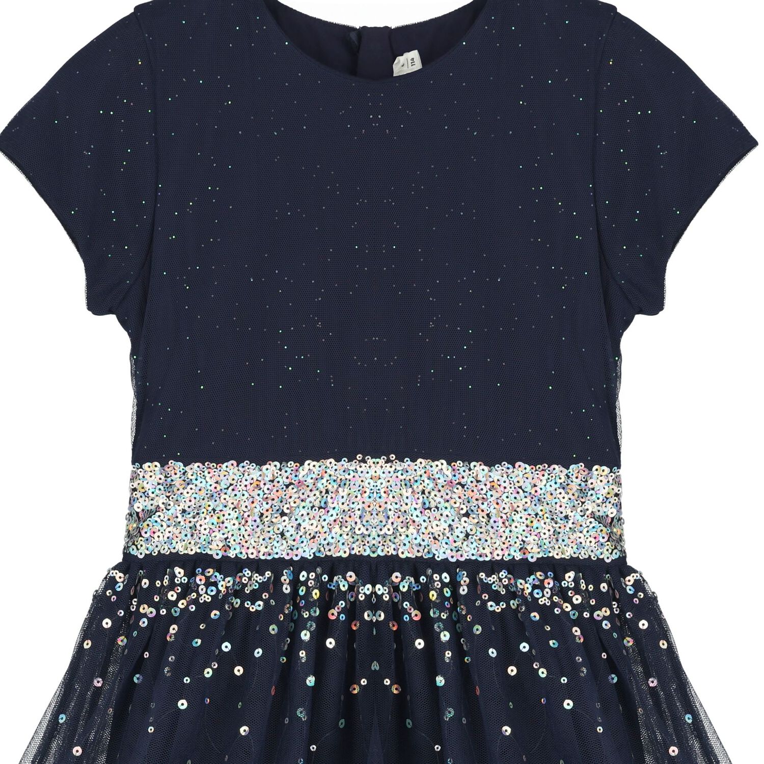 Girls Navy Blue Embellished Tulle Dress, 1, hi-res
