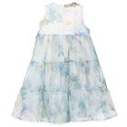 Girls Blue Floral Chiffon Dress, 1, hi-res