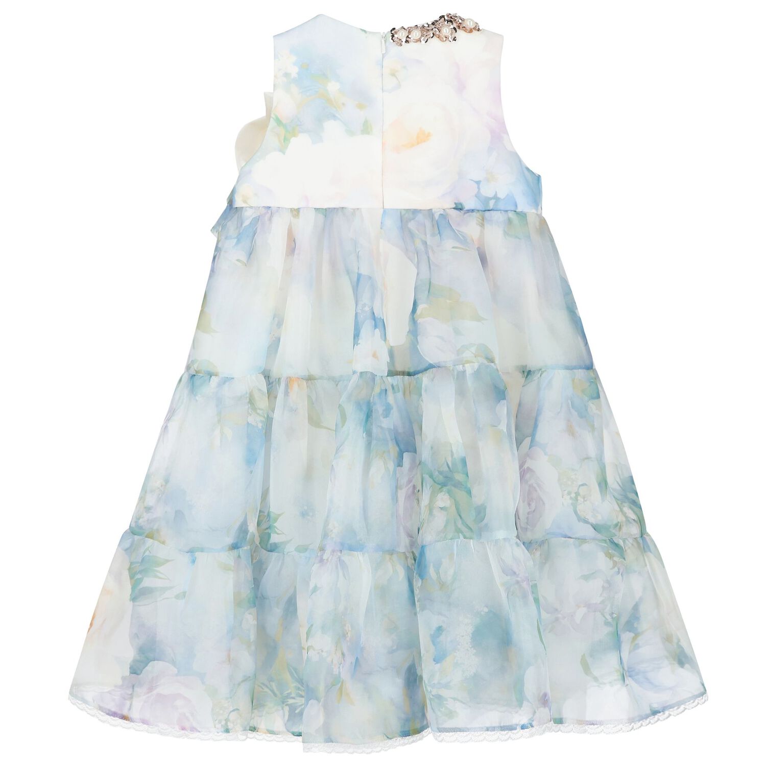 Girls Blue Floral Chiffon Dress, 1, hi-res image number null
