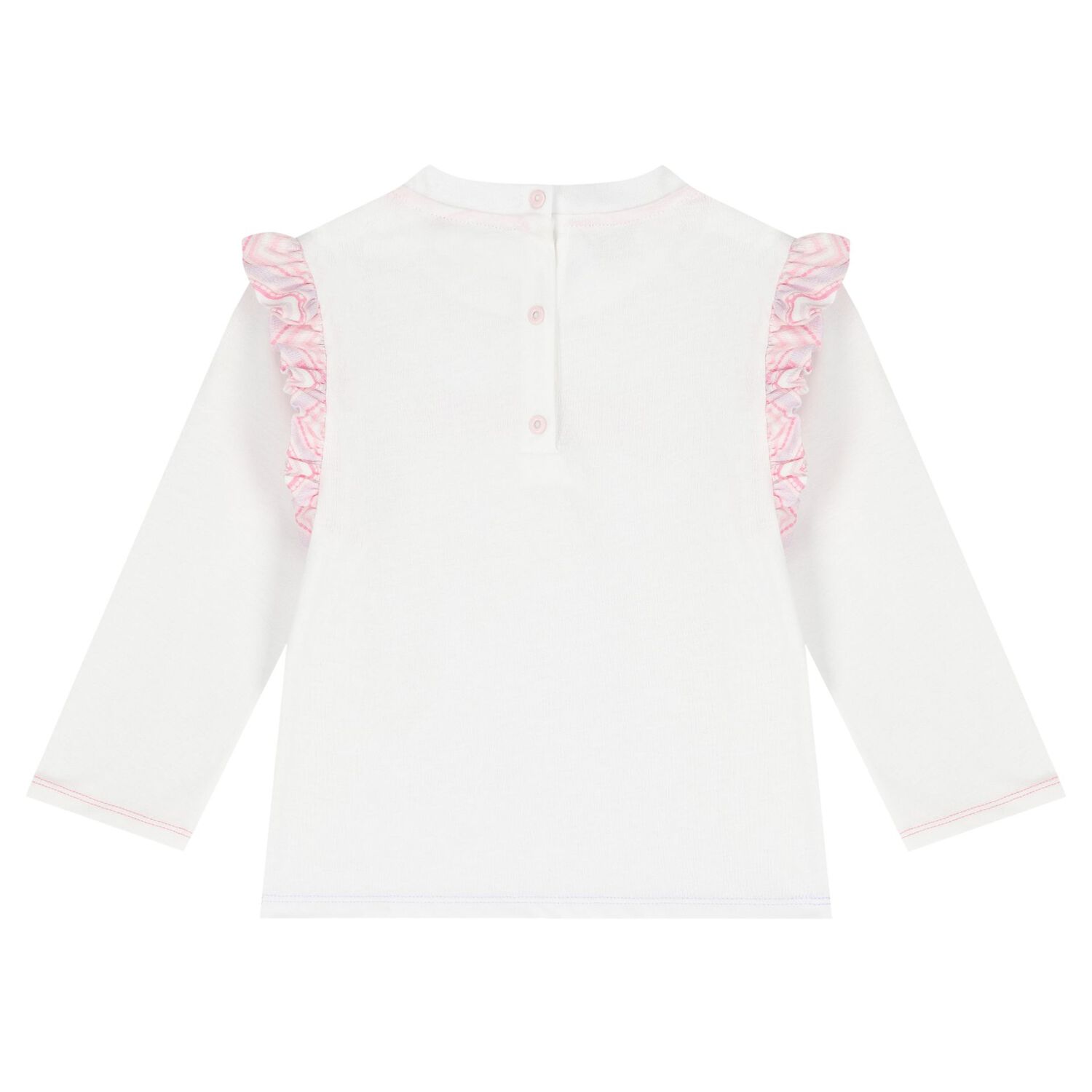 Younger Girls White & Pink Logo Long Sleeve Top, 1, hi-res