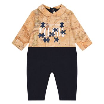 Beige & Navy Blue Geo Map Romper