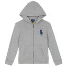 Boys Grey Logo Zip Up Top, 1, hi-res
