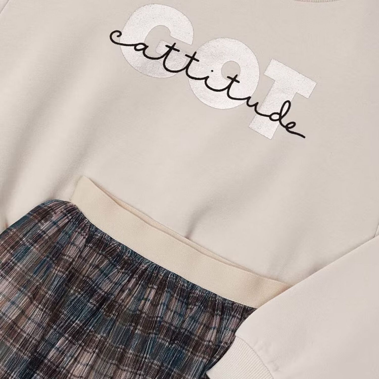 Girls Beige & Green Skirt Set, 2, hi-res