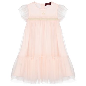 Girls Pink Logo Tulle Dress
