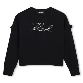 Mini Me Girls Black Logo Pearl Sweatshirt