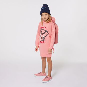 Girls Pink Logo Elephant Hooded Dress